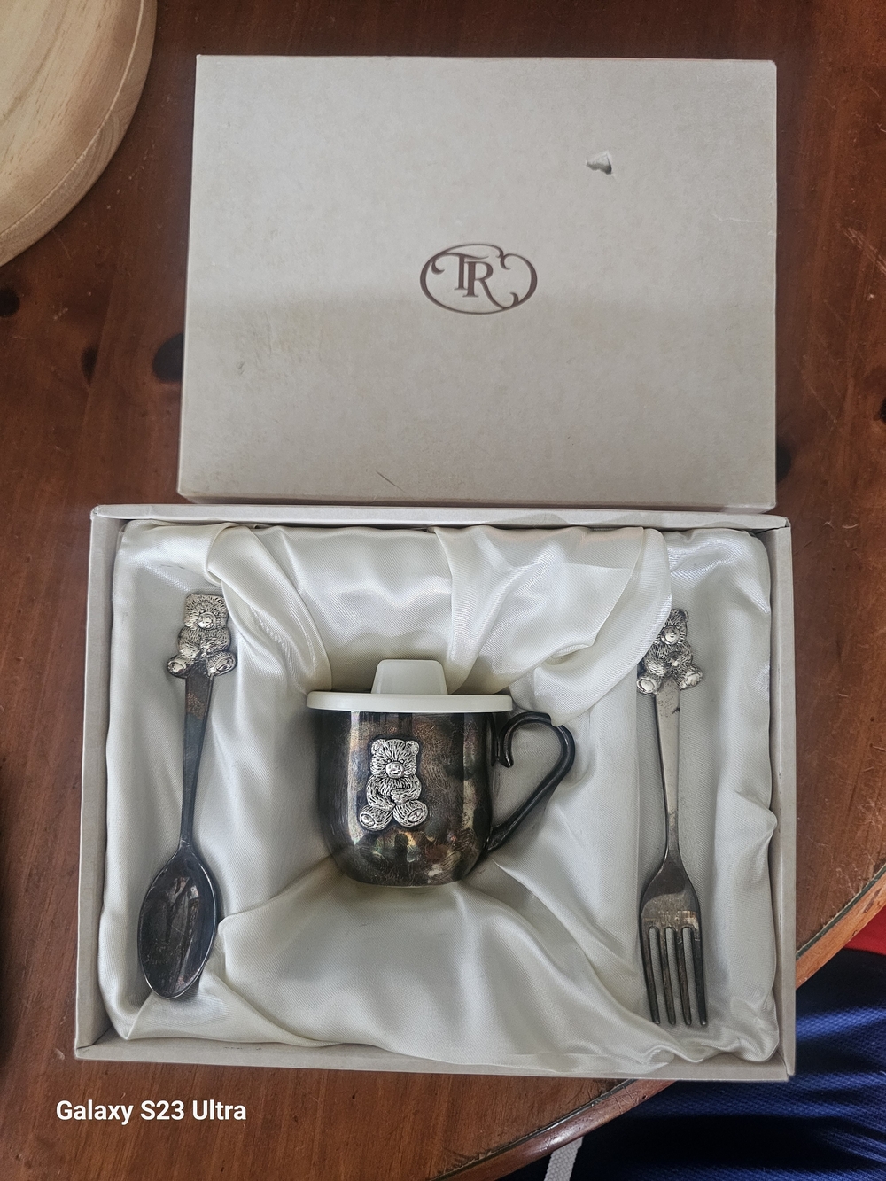 Royal Pewter Teddy Baby Cup and Cutlery Set - Silver